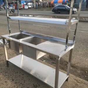 Commercial Stainless Steel Double Sink with Overshelves